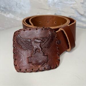 Harley Davidson leather belt & buckle size 34 embossed leather logo eagle